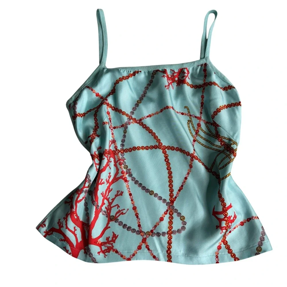 J.McLaughlin Silk Front Coral Chain Print Camisole Tank Top Blue Womens XS - Picture 8 of 8